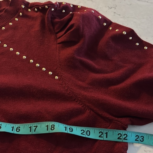 Macy’s Studded Embellished Puff Sleeve long sleeve Sweater  burgundy Sz 1X - Picture 10 of 16